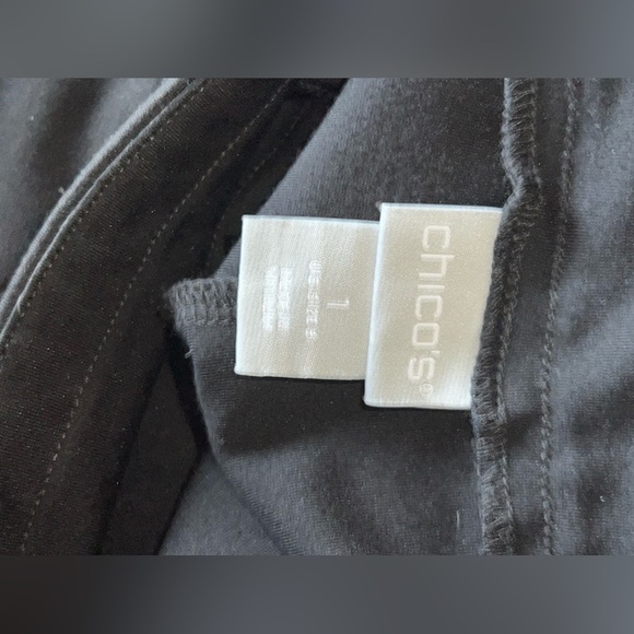 Chicos Black Stretch Pants.Decor. side hem. Elastic stretch waist.Size 1 EUC - Picture 9 of 10
